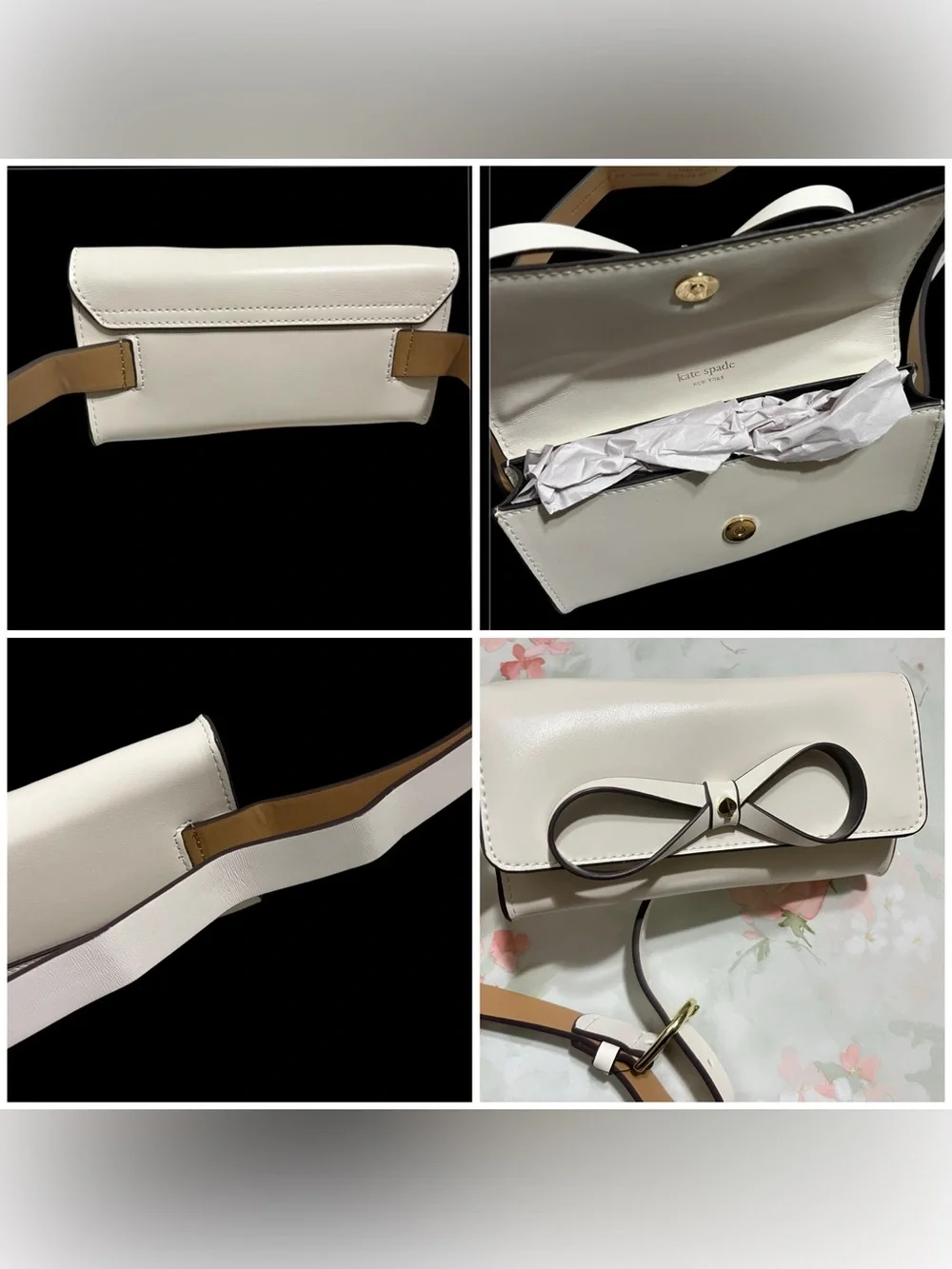 Kate Spade Women's Genuine Leather Belt Bag - White/Ivory with Bow Detail - S/M